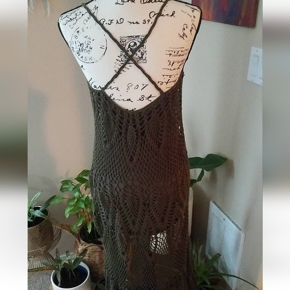 Free People dark army green crochet dress - Picture 8 of 12